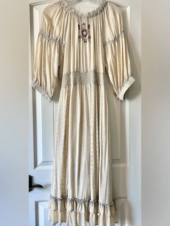 Bohemian Cream Ruffled V-Neck Maxi Dress by Free People - Picture 3 of 6